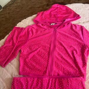 Pink Rhinestone Hoodie and Shorts Set